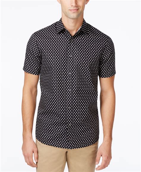 michael kors black and white button down shirt short sleeve|Michael Kors men's white shirt.